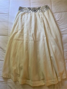 Free People Cream Maxi Skirt with Embroidered Waistband